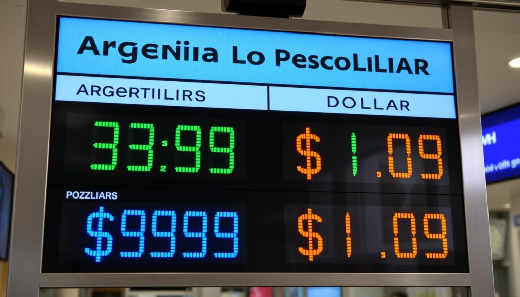 pizarra electronica mostrando la cotizacion del dolar en argentina con valores actualizadod de dola oficial y dolar blue